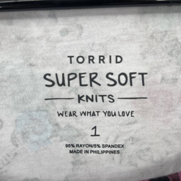 Torrid Super Soft Skull Rose Top Sz 1X Purple WhimsiGoth Grunge Long Sleeve Soft - Picture 9 of 11